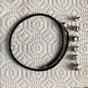 Pandora leather wrap bracelet and charms